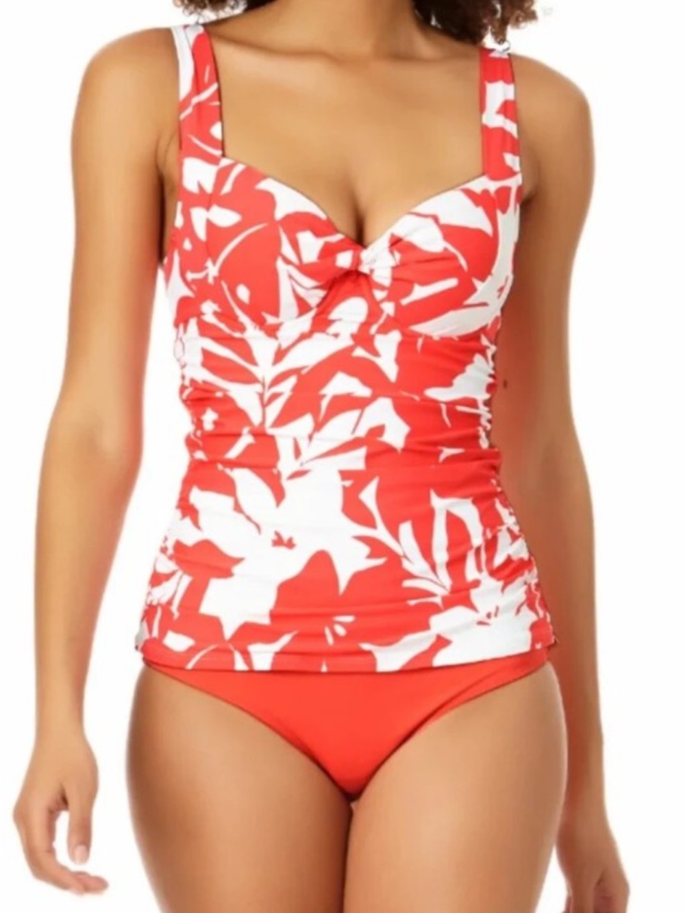 Anne Cole Women’s Red/Orange & White Floral Tankini Swim Top